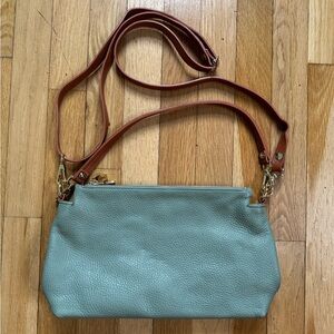 Valentina Mint Leather Crossbody with Brown Strap